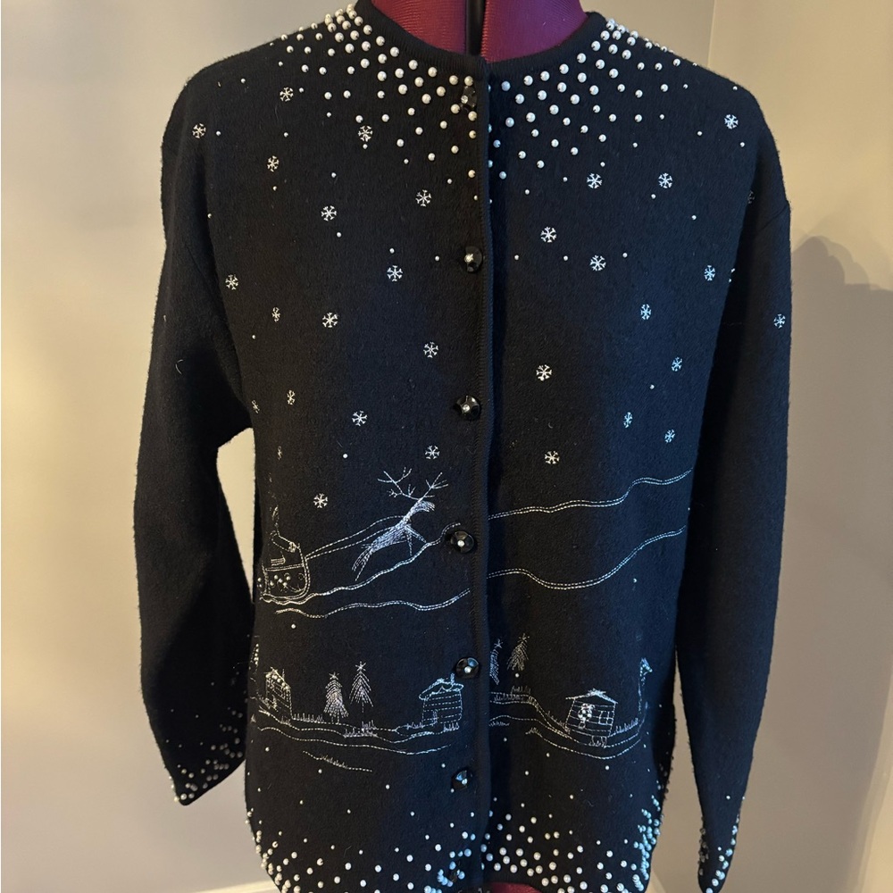 Vintage Tabi Black Snowflake Sweater M